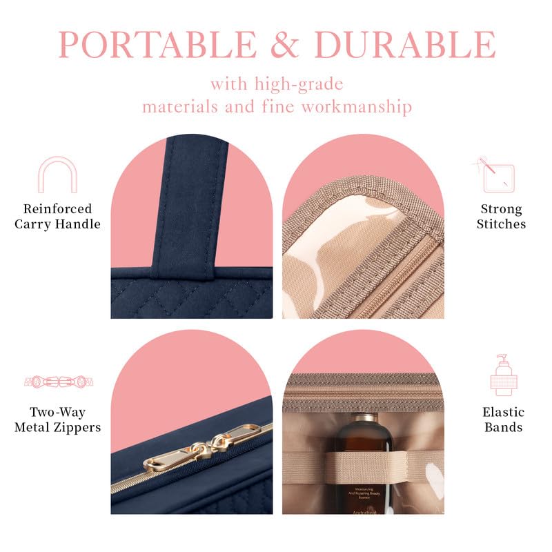 HOTOR Travel Toiletry Bag w/Hanging Hook - Spacious Toiletry Bag Essentials for Women & Men, Makeup Bag/Big Comparment, Waterproof for Travel Accessories, Medium, Navy Blue