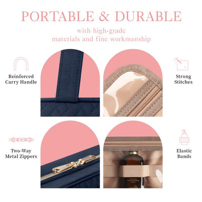 HOTOR Travel Toiletry Bag w/Hanging Hook - Spacious Toiletry Bag Essentials for Women & Men, Makeup Bag/Big Comparment, Waterproof for Travel Accessories, Medium, Navy Blue