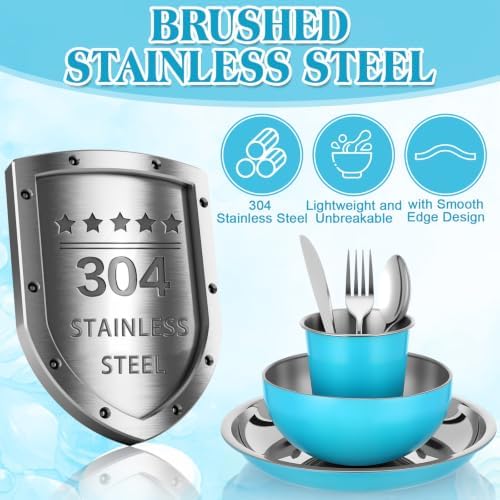 Jinei 24 Pcs Stainless Steel Camping Dinnerware Set for 4,Blue