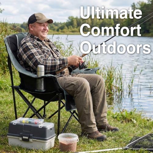 Oversized Camping Chair for Adults - Heavy Duty 400 lbs Padded Folding Chair with Wine Glass Holder, 2 Cup Holders & Side Pockets, Portable Carry Bag for RV, Tailgating, Lawn