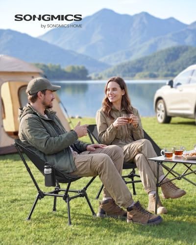 SONGMICS Camping Chair, Steel Frame, Supports 330.7 lb, 2 Storage Pockets