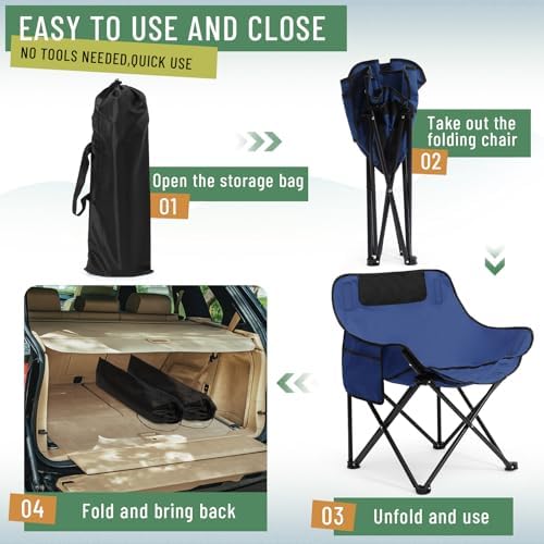 2 Pack Folding Camping Chairs Portable, Blue, Solid Color