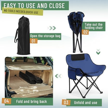 2 Pack Folding Camping Chairs Portable, Blue, Solid Color