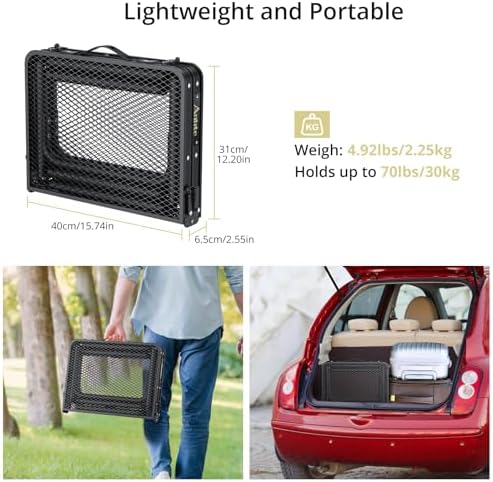 Anbte Folding Grill Table, Aluminum Camping Table Adjustable Height Max 27.5" Picnic Table Outdoor Table, Lightweight, Portable Handle for Travel Cooking BBQ Picnic, 22.8" x 16", Black