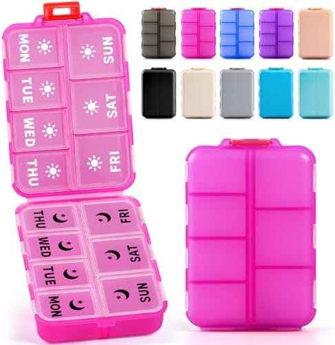Foldable Portable 7 Day Pill Organizer 2 Times a Day, AM PM Weekly Pill Box