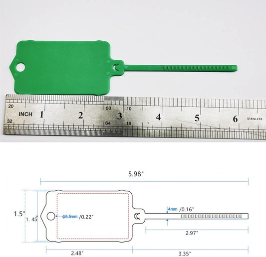 100pcs Reusable Blank Plastic Tags Ties Key Tags 1.45"*2.48" Serrated Tension Sealing Strap with Large Label Plastic Tie Mark Label Waterproof Hang Sign Write on Tag (Green, 100pcs)