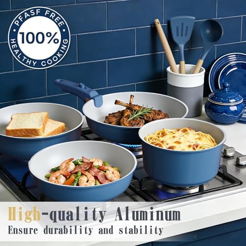 Umite Chef Pots and Pans Set Non Stick, 21 pcs Ceramic Cookware Set with Detachable Handles, Healthy Induction Cookware, RV Kitchen Cooking Set, with Utensils & Frying Pans Set, PFAS PFOA & PTFE Free