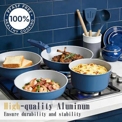 Umite Chef Pots and Pans Set Non Stick, 21 pcs Ceramic Cookware Set with Detachable Handles, Healthy Induction Cookware, RV Kitchen Cooking Set, with Utensils & Frying Pans Set, PFAS PFOA & PTFE Free