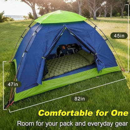 Camping Tent, 1-2 Person Tent, Lightweight Waterproof Backpacking Tent, 5-Minute Setup Outdoor Tent with Carry Bag, Ideal for Camping Hiking