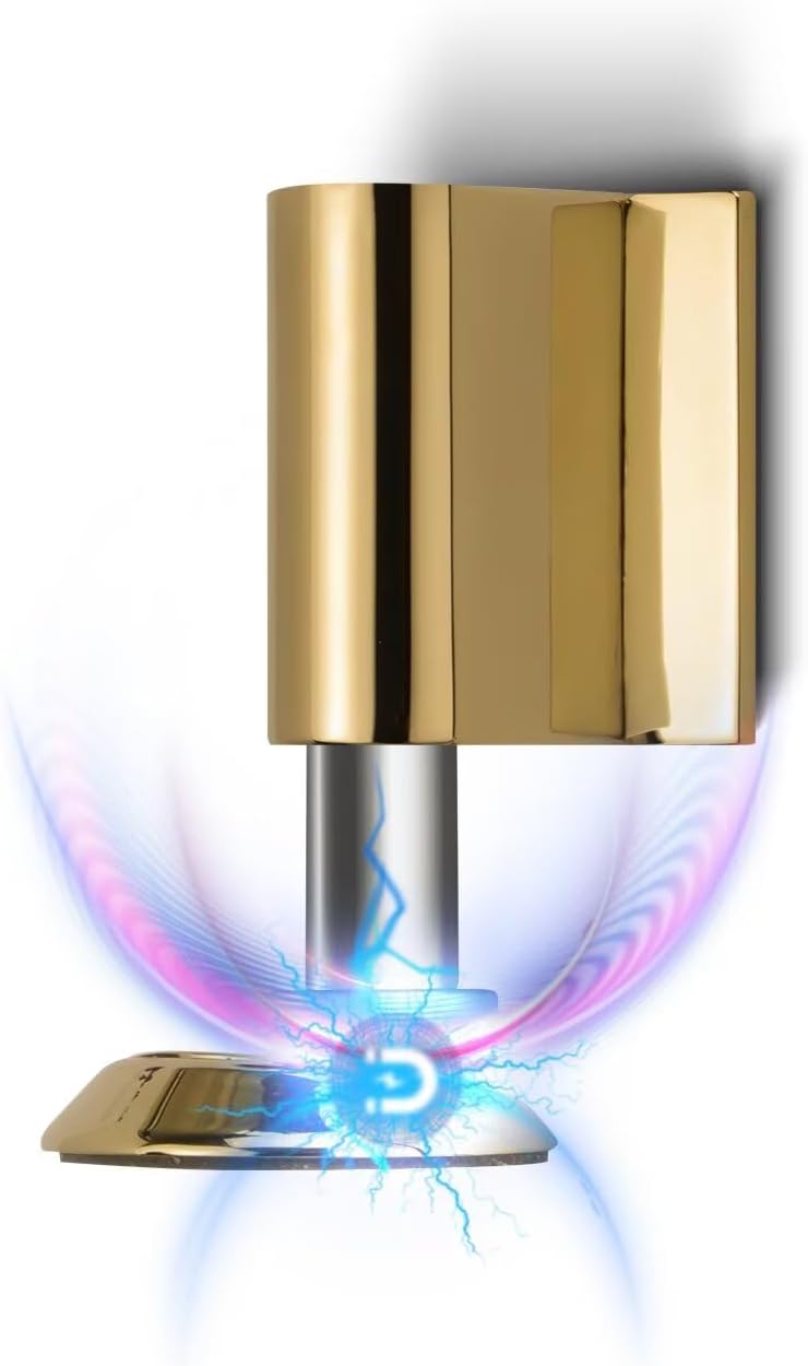 1 Pack Magnetic Door Stoppers Retractable Bottom of Door Holder No Drilling Mount Floor Door Stop with Screws and Adhesive Catch Door Keep Door Open Polished Gold PG-1