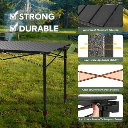 Portable Outdoor Adjustable Height Camping Table, Large for 2-6 Person