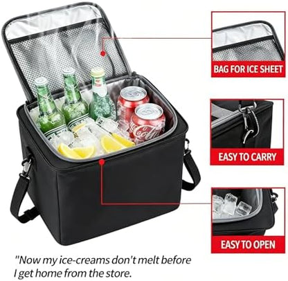 Car Trunk Organizer with Removable Cooler Bag - Collapsible Multi-Compartment Storage for SUV Truck Groceries Camping, Durable Nylon Auto Cargo Organizer (Black)