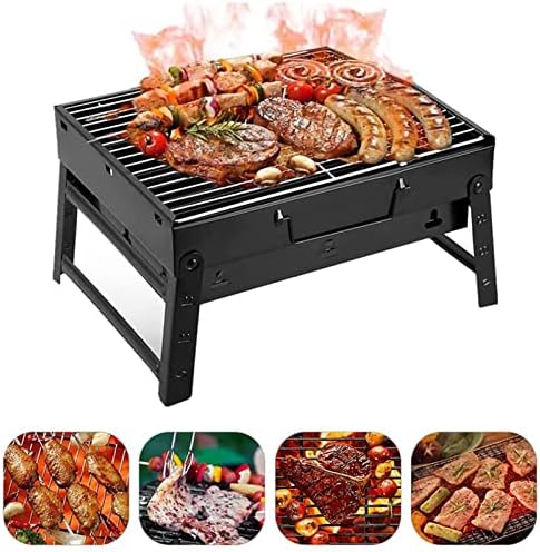 Portable Folding Charcoal BBQ Grill, Stainless Steel Tabletop