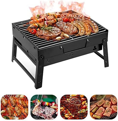 Portable Folding Charcoal BBQ Grill, Stainless Steel Tabletop