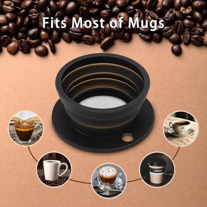 2-Packs Paperless Collapsible Travel Pour Over Coffee Maker with Metal Filter - Single Serve Camping Pour Over Coffee Maker Set - Travel Collapsible Pour Over Coffee Dripper kit (Black+Red)