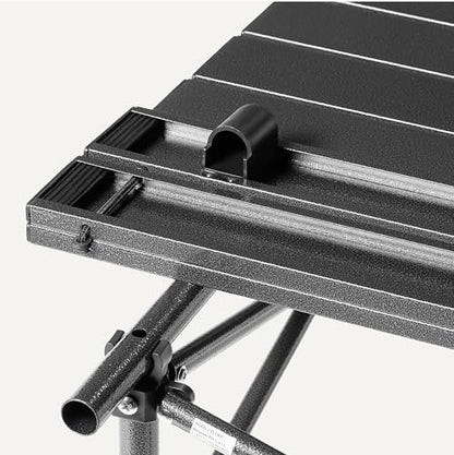 Amazon Basics Portable Camping Table, Outdoor Folding Table with Aluminum Roll-Up Top, Steel Frame, 27.6 x 27.6 x 27.6 Inches, Black