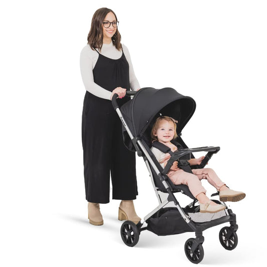Joovy Kooper Lightweight Baby Stroller Featuring Removable, Swing-Open Tray, Big Wheels, Reclining Seat with Footrest, Extra-Large Retractable Canopy, and Compact Fold (Black)