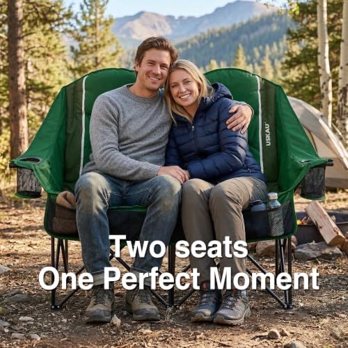 Oversized Double Camping Chair - 2 Person Folding Loveseat for Campfire Snuggle Freedom, Heavy Duty 660LBS Support with Frustration-Free Oversized Carry Bag, Perfect for Couples, Dogs & Sports