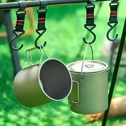 BY-J Titanium Camping Cookware Set – 750mL & 420mL Titanium Pot with Lid and Foldable Handle, Compact Backpacking and Travel Kitchenware for Camping, Hiking and Fishing