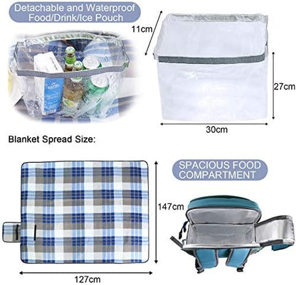 Sunflora Picnic Backpack for 4 Person Set Pack with Insulated Waterproof Pouch for Family Outdoor Camping(Light Blue)