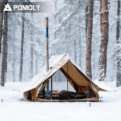 POMOLY Camping Hot Tent Cabin Tent, Chalet 70 Series Portable Wall Tents with Stove Jack and Two Poles for 2-3 Person Hiking, Backpacking