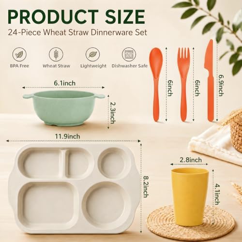 ZAVOOS 24 Pieces Wheat Straw Dinnerware Sets, Service for 4