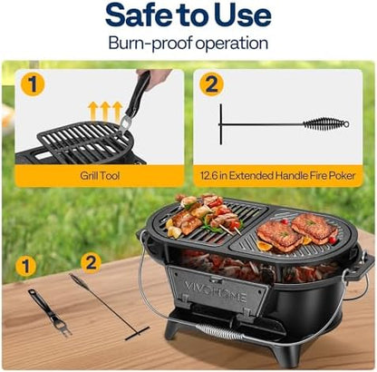 VIVOHOME Oval Cast Iron Grill with Interchangeable Grates & Griddle