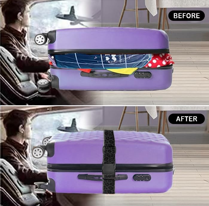 Luggage Straps for Suitcases Travel Belt Accessories, Cute Suitcase Strap, Adjustable Luggage Belt Strap, Heavy Duty with Quick-Release Buckle Luggage Strap Luxury Black Leopard