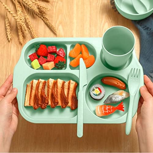 Honoson 24pcs Wheat Straw Dinnerware, Unbreakable, Green