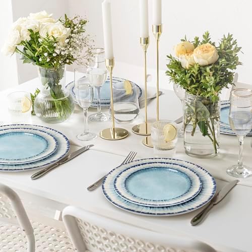 AELS Melamine Salad Plates Set of 6, 11 inch Serving Dishes for Indoor and Outdoor Use, Dishwasher Safe, Lightweight Unbreakable, BPA Free, Light Blue