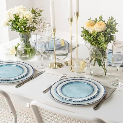 AELS Melamine Salad Plates Set of 6, 11 inch Serving Dishes for Indoor and Outdoor Use, Dishwasher Safe, Lightweight Unbreakable, BPA Free, Light Blue