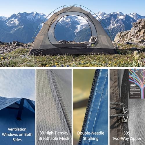 ShinHye Backpacking Tent 2/3/4 Person - Ultralight Dome Portable Tents for Camping Easy Set Up, Outdoor Hiking Waterproof Camp Instant Tent Two Doors Double Layer