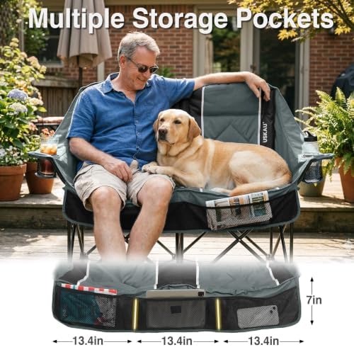 Oversized Double Camping Chair - 2 Person Folding Loveseat for Campfire Snuggle Freedom, Heavy Duty 660LBS Support with Frustration-Free Oversized Carry Bag, Perfect for Couples, Dogs & Sports