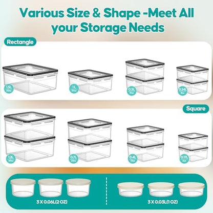 40 Pcs Food Storage Containers with Lids Airtight (20 Lids & 20 Containers)