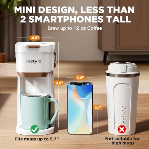 Tastyle Mini Single Serve Coffee Maker for K Cups and Grounds with Handle
