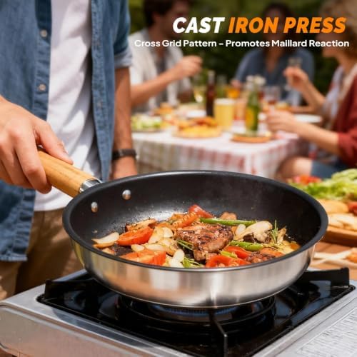Bonnlo Camping Cookware Set, 6 Pcs 304 Stainless Steel Camp Pots and Pans with Kettle, Steamer Basket & Lids, Travel Tote Bag Included for Outdoor Cooking, Works on Gas, Electric & Induction Cooktops