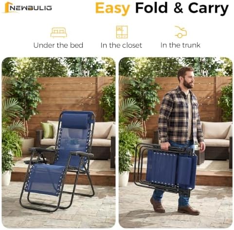 NEWBULIG Zero Gravity Chairs Set of 4, Folding Lounge Recliner Chair