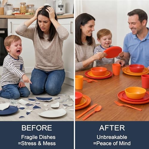 42 Piece Dinnerware Set for 6, Unbreakable Plates and Bowls Sets