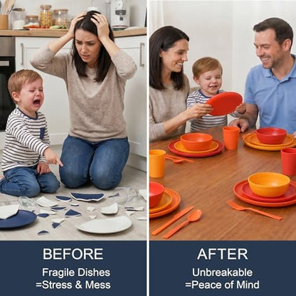42 Piece Dinnerware Set for 6, Unbreakable Plates and Bowls Sets