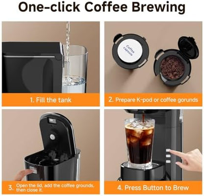 Coffee Maker, Single Serve Brewer for K Pods & Ground-Black