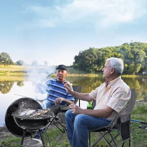 Leonyo Camping Chairs for Adults, 2 Pack Folding Lawn Chair & Table, Grey