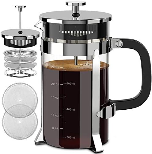 QUQIYSO French Press 34oz, Stainless Steel and Thickened Glass Coffee Maker