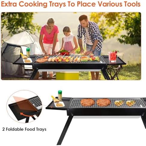KOCASO Foldable Charcoal BBQ Grill with Shelf Stainless Steel Grill Net Easy Setup Portable Tabletop Barbecue Grill for Camping Picnic Outdoor Party Backyard