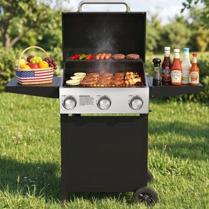 Veralune 3 Burner Gas Grill, Outdoor Propane Grill with Wheels, 445 SQ. IN