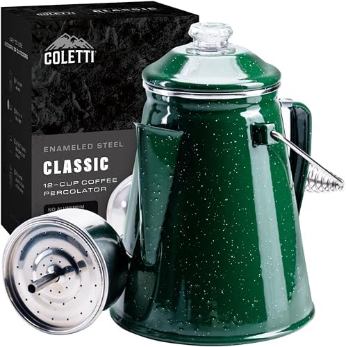 COLETTI Classic Percolator Coffee Pot — The Most Nostalgic Camping Coffee Pot, Now Modernized [Green Enamel, 12 Cup]