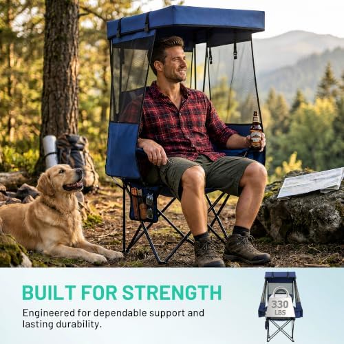 Overmont Camping Chair with Canopy - Folding Chair with Adjustable Sunshade