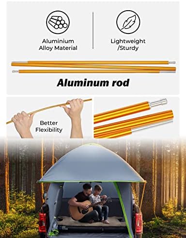JOYTUTUS Pickup Truck Tent 6.5ft Bed Tent with Removable Awning, Waterproof PU2000mm Double Layer for 2 Person, Portable Truck Bed Tent - Green, Aluminum Pole