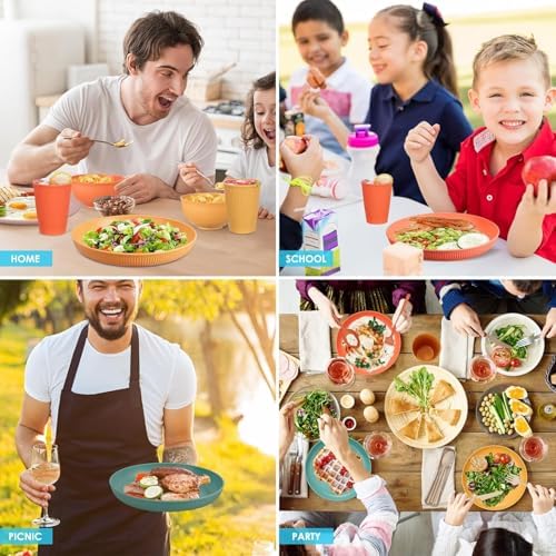 48Pcs Wheat Straw Dinnerware Sets, Unbreakable Plastic Plates and Bowls Sets, Dinner Sets for 4 People, Travel Picnic Camping Cutlery Set, Home Party Cutlery Set, Dishwasher Microwave Safe Dishes