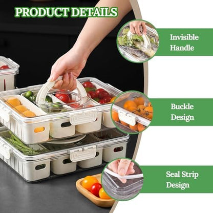 2 Pcs Salad Bar Containers for Fridge with Lid, Fruit Storage Veggie Tray