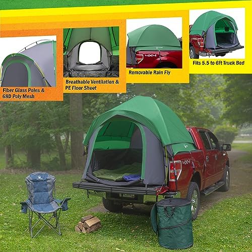 Truck Bed Tent - Water-Resistant Vented Camper Shell - Fits 5.5 to 6ft Truck Bed - 2 Person Camping Tent with Carry Bag by Wakeman Outdoors